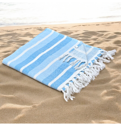 Azure - Cotton Hammam Beach Towel with reversible Toweling